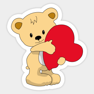 Teddy Bear hugging a big heart Sticker